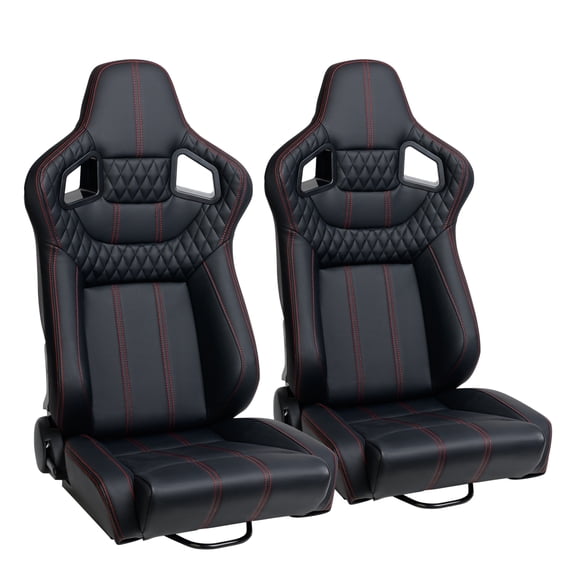 LuckyNote Racing Seat for Cars, 165    Adjustable Reclining Bucket Seat, High Back PVC Leather, Universal Fit, Black