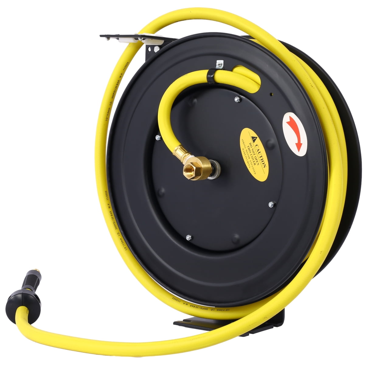 LuckyNote Retractable Air Hose Reel 1/2" x 50' Rubber Hose, 300 PSI Heavy Duty Steel Auto Rewind with Adjustable Guide Arm – Black