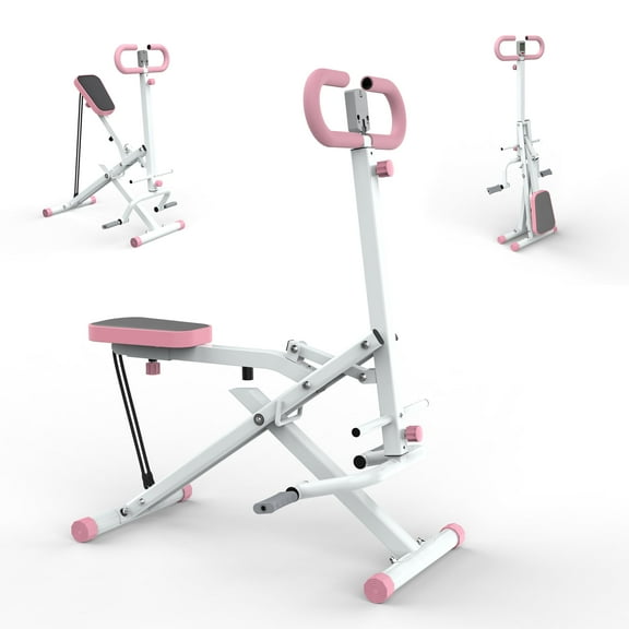 LuckyNote Foldable Squat Machine for Glutes Workout, Home Gym Hip Thrust Trainer with Adjustable Seat, Resistance Bands & Digital Monitor, Pink