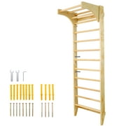 LuckyNote Swedish Ladder Stall Bars with Adjustable Pull Up Bar, 86.6  H Wooden Wall Mounted Gym for Home, Physical Therapy, Gymnastics & Strength Training