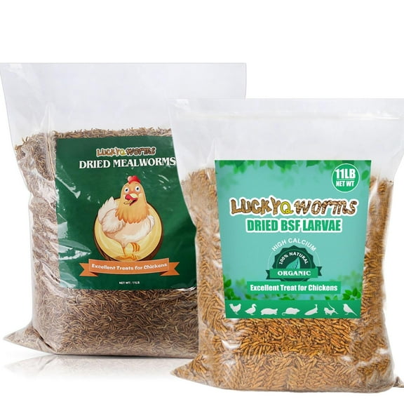 LuckyQworms 11 lbs Dried Black Soldier Fly Larvae & Mealworms for Chickens, Bluebirds, Hamsters, Turtles, Fish