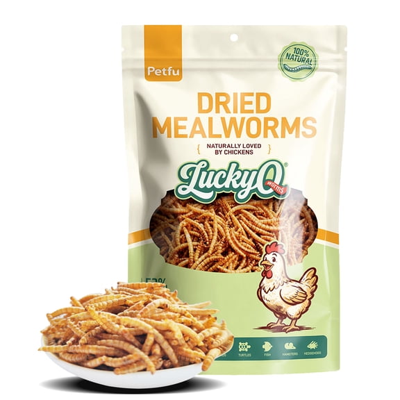 LuckyQworms 1 lb Dried Mealworms for Pets Birds Chicken Fish Poultry Reptiles Rodents Small Mammals High Protein Omega-3 Fatty Acids Natural Feed Eco-Friendly Non-GMO No Harmful Chemicals