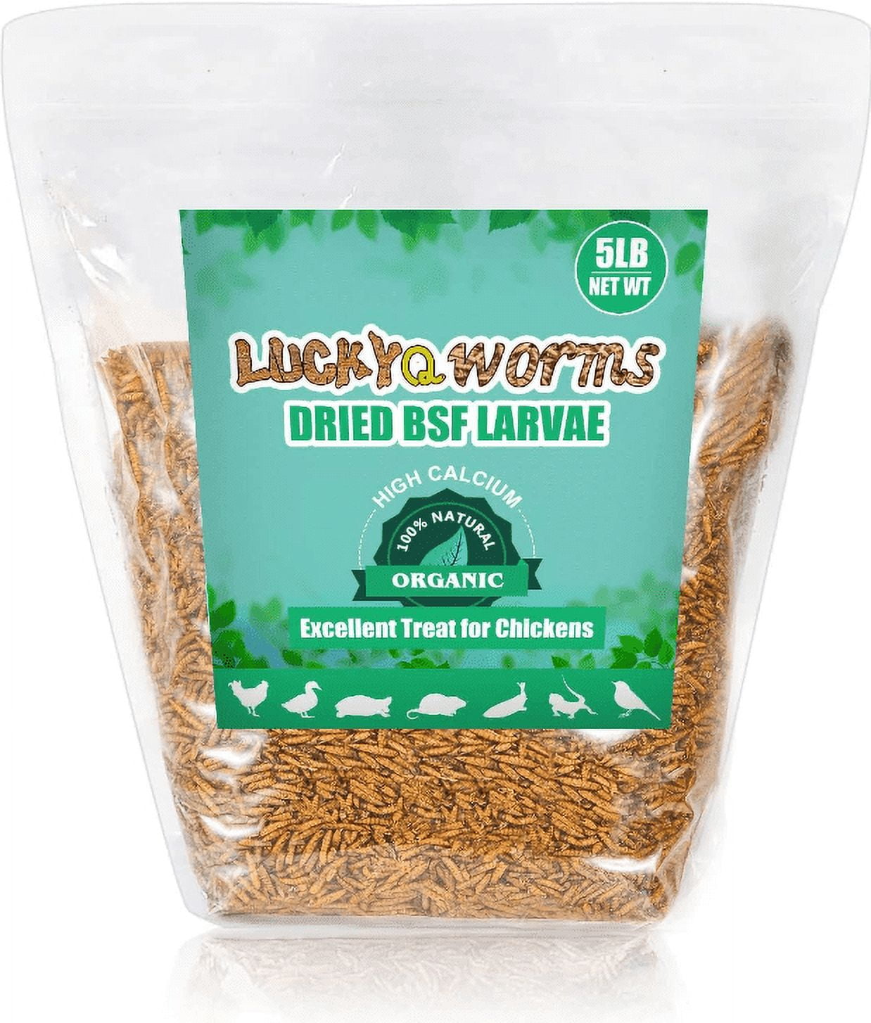 LuckyQworms - 5LB Pack Dried Black Soldier Fly Larvae Boasting 85X the Calcium of Mealworms, High-Protein BSF Larvae Treats, Non-GMO Formula for Chickens, Hens, Ducks, Wild Birds