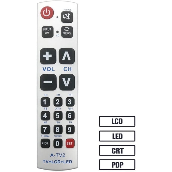 LuckyStar Big Button Universal Remote Control A-TV2, Initial Setting for Lg, , , Zenith, , , - Put Battery to Work, No Program Needed