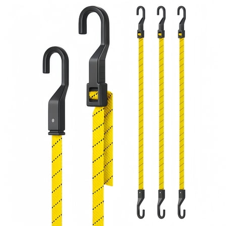 Lucky Straps 3-Pack 80" Adjustable UV-Resistant Flat Bungee Cords with Hooks, Yellow, Heavy Duty, for Cargo, Bike, Camping, Outdoor, and Home Use