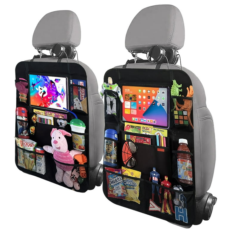 Luckybay 2 Pack Car Backseat Organizer with 10 Touch Screen Tablet Holder  + 9 Storage Pockets Kick Mats Car Seat Back Protectors Great Travel