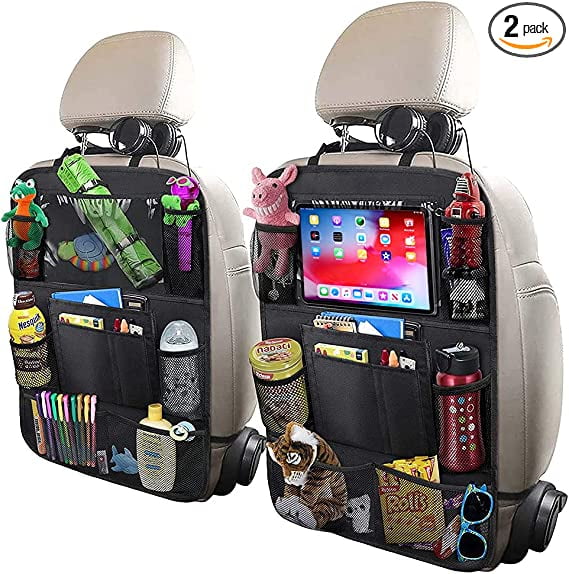 2-Pack Car Back Seat Organizers With Tablet Holders - Kick Mats, Storage Pockets For Kids