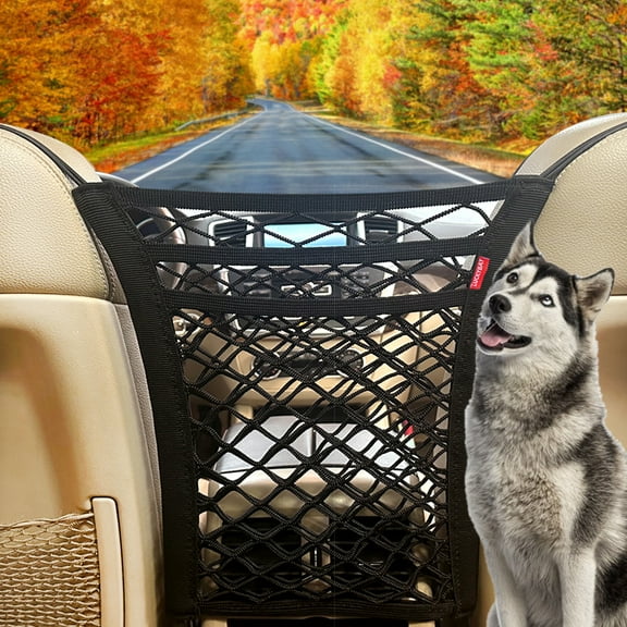 Luckybay 3-Layer Car Mesh Organizer – Front Seat Barrier for Pets & Kids – Universal Fit for Cars & SUVs (Black)