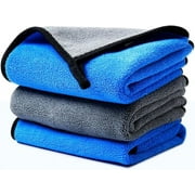 Luckybay 3 Pack Cleaning Towels, 16 x 12 inch 800GSM, Thick and Quick Drying Ultrasoft Microfiber Dual-Sided Cloth for Car Washing and Polishing Waxing Auto Detailing, Household Cleaning (Grey/Blue)