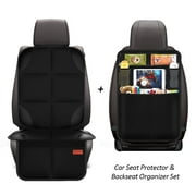 Luckybay Car Seat Protector + Back Seat Organizer Set, Car Seat Accessory Storage Pockets Kick Mat for Car(Black)