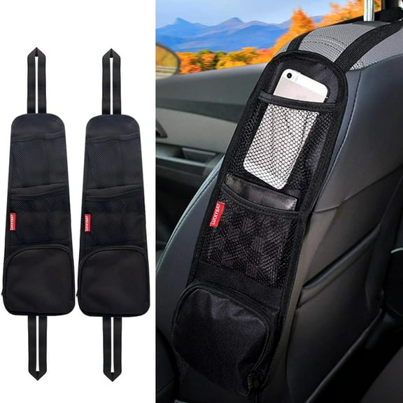 Luckybay Car Seat Side Organizer, Auto Seat Storage Hanging Bag, Phones, Drink, Stuff Holder with Mesh, Pocket for Cars, SUV, Truck (2 Pack)