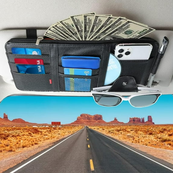 Luckybay Car Visor Organizer, Auto Interior Accessories, Car Truck SUV Storage Pouch Holder, with Multi-Pocket Net Zipper (Black)