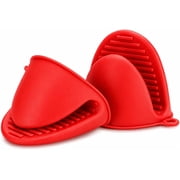 Mini Silicone Oven Mitts, Heat Resistant Pinch Gloves, Non-Slip Kitchen Potholders for Baking & Cooking Red