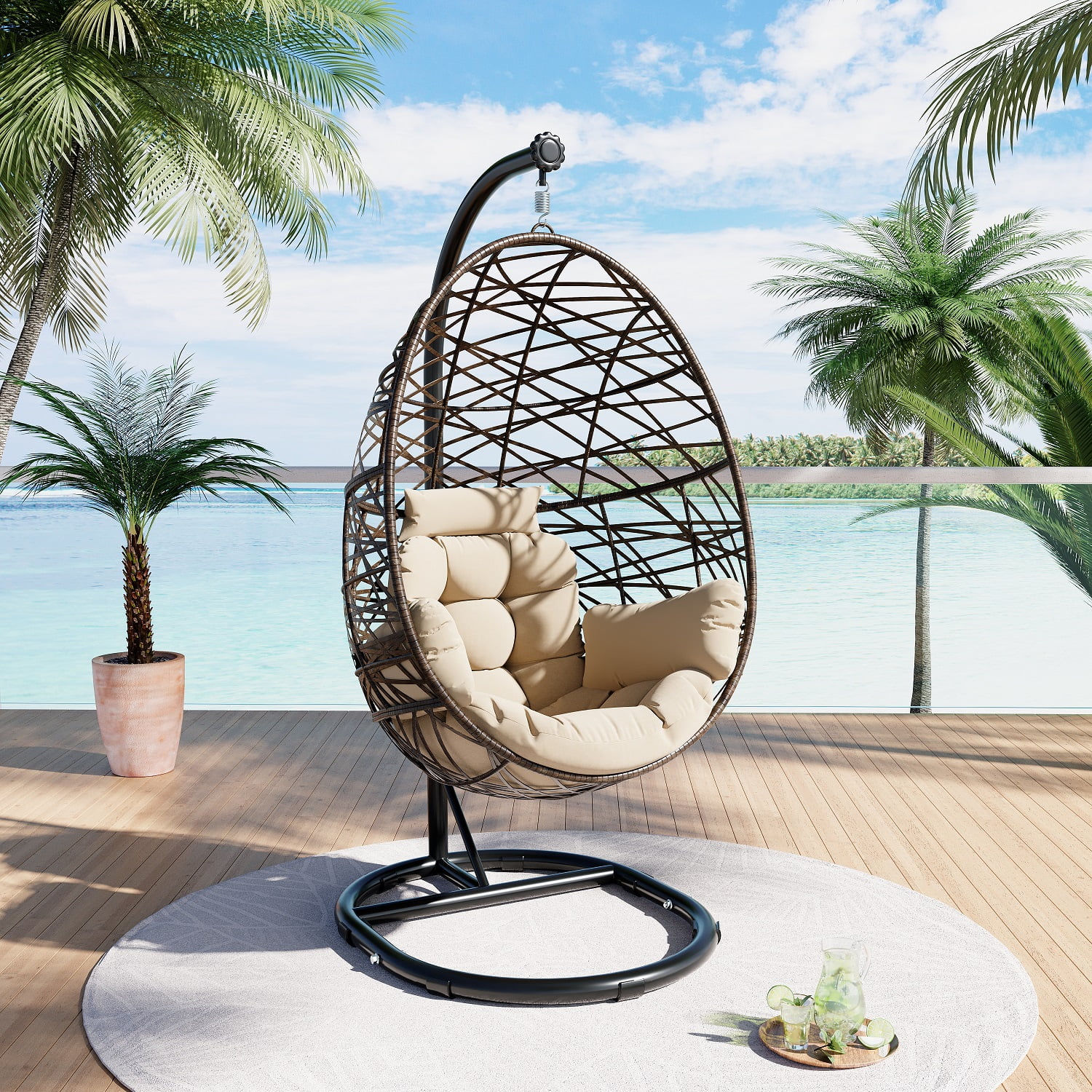 Luckyberry Outdoor Indoor Rattan Swing Wicker Tear Drop Hanging Patio