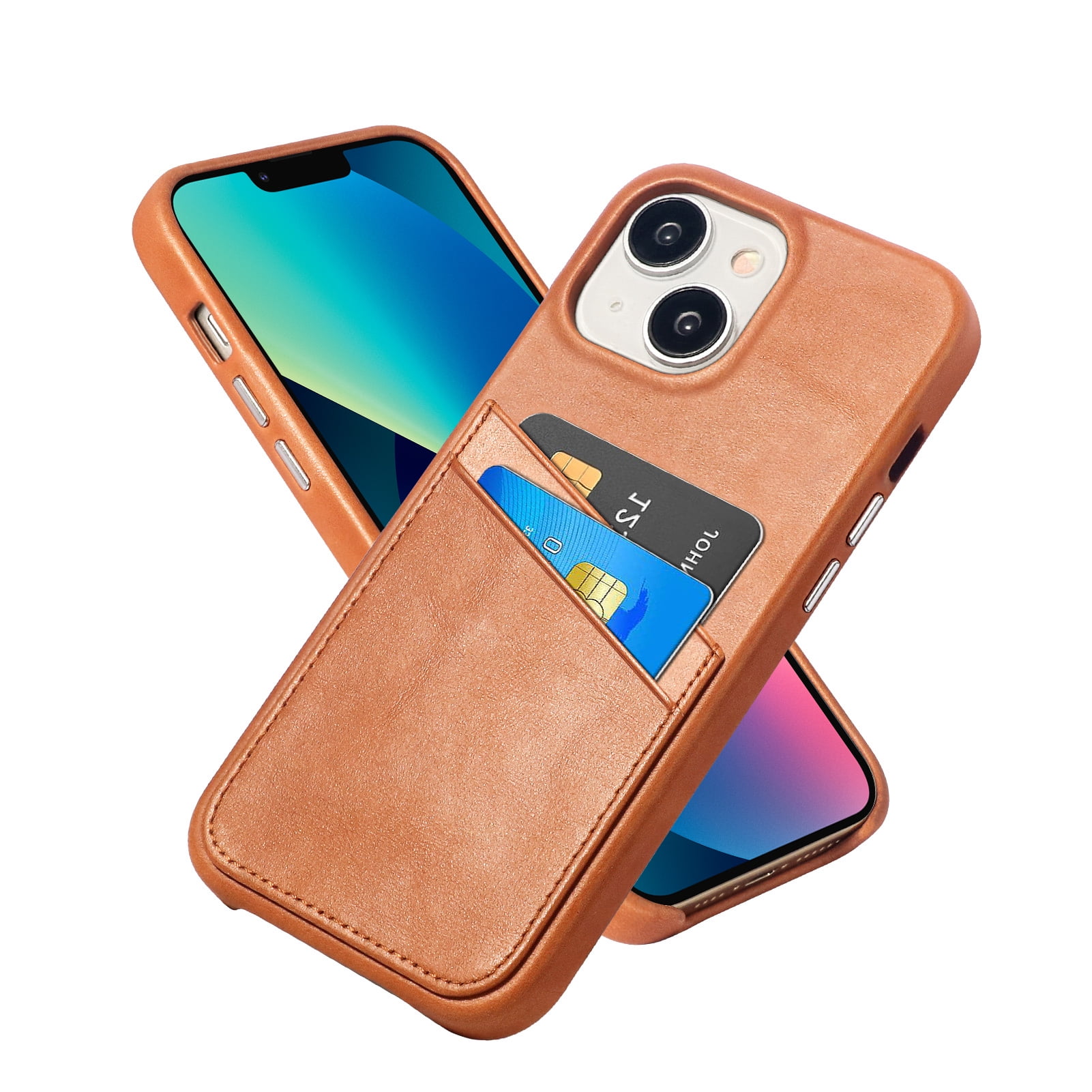 Luckycoin Handmade Genuine Leather Case for iPhone 13 6.1-Inch,Anti Slip Ultra-Thin Cover, Vintage Top Grain Leather,Card Holder for Apple iPhone 13 Case