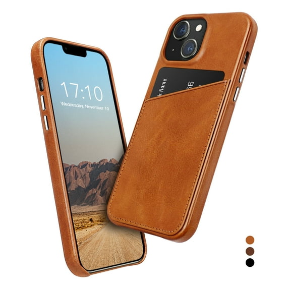 Luckycoin Handmade Genuine Leather Case for iPhone 13 Mini 5.4-Inch,Anti Slip Ultra-Thin Cover, Vintage Top Grain Leather,Card Holder for Apple iPhone 13 Mini Case