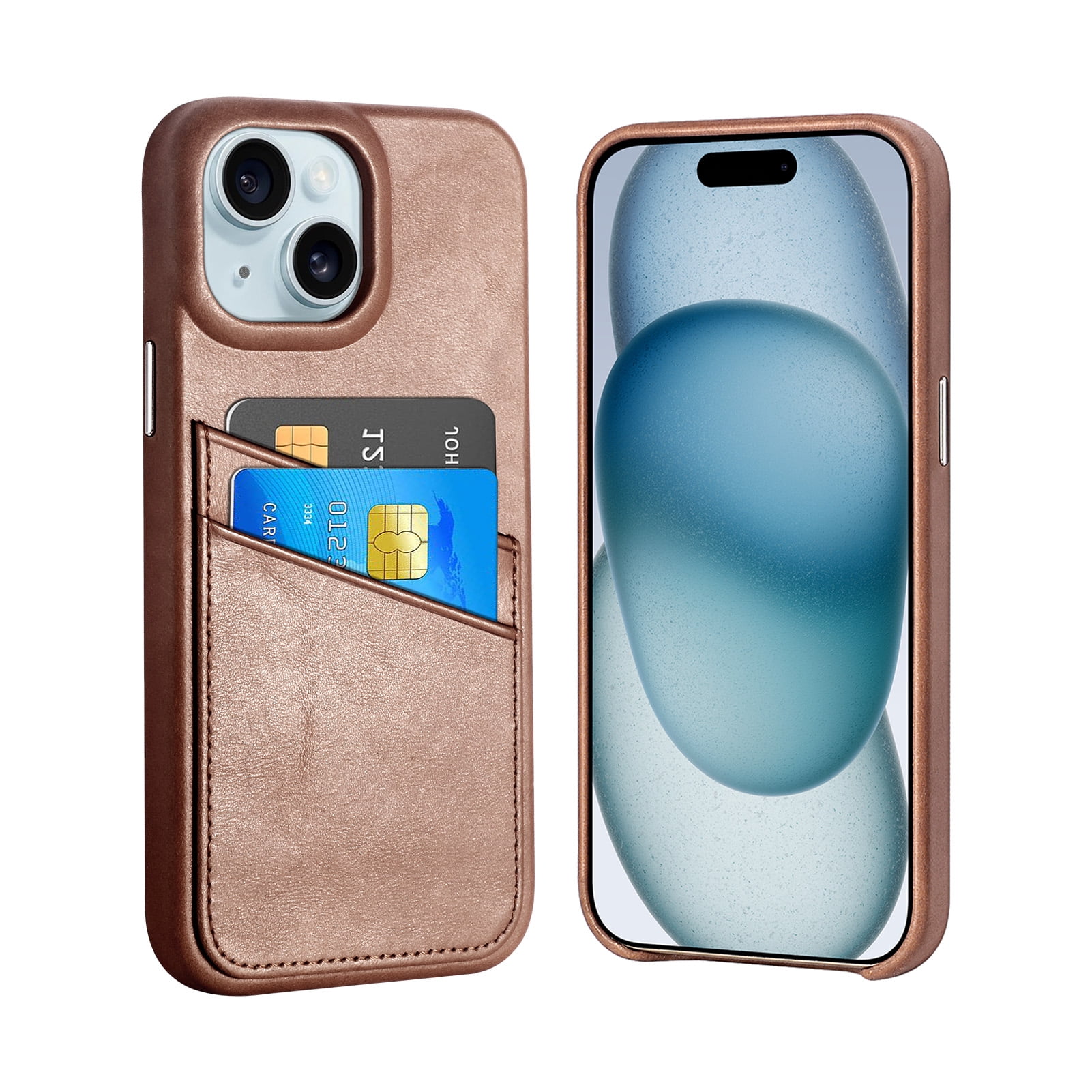 Luckycoin Handmade Genuine Leather Case for iPhone 14 6.1-Inch,Anti Slip Ultra-Thin Cover, Vintage Top Grain Leather,Card Holder for Apple iPhone 14 Case