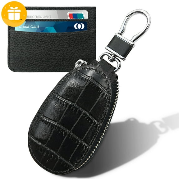 Luckycoin Universal Genuine Leather Car Key Fob Case Crocodile Pattern Car Key Holder With Hook