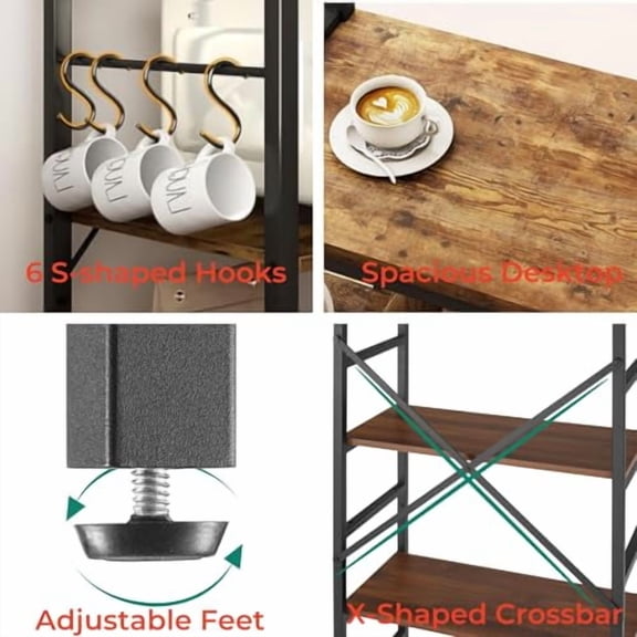 Luckyeestar Kitchen Bakers Rack with Power Outlet,25.2" Multiuse 5-Tier Metal Kitchen Bakers Rack, Floor Standing Spice Rack Organizer Workstation, for Microwave