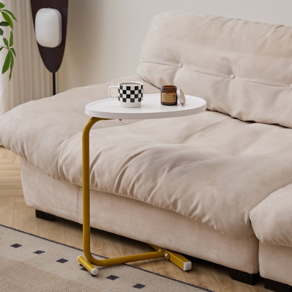[Luckynote] 2-pieces White C-shaped Side Table, C Shaped End Table, Side Table for Couch and Bed, Small Side Table for Small Spaces