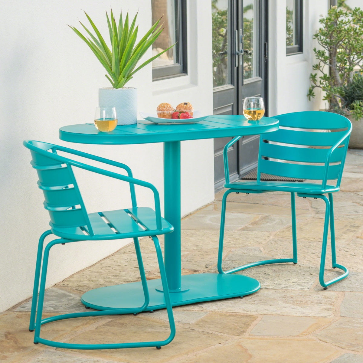 Patio Notes Luckynote 3-Piece Outdoor Bistro Set, Iron Frame with Matte Finish ...