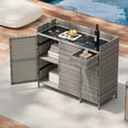 thumbnail image 1 of Luckynote 47.5"W Wicker Outdoor Storage Cabinet with Tempered Glass Desktop, Weather-proof Rattan Bar Table with Three Doors, Adjustable Shelf, and One Drawer, for Outdoor Cushions, Grey, 1 of 23
