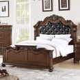 thumbnail image 1 of Luckynote Eastern King Bed Frame, Traditional Antique Design with Tufted Faux Leather Headboard, Wooden Frame for Master Bedroom, Cherry Finish, 1 of 8
