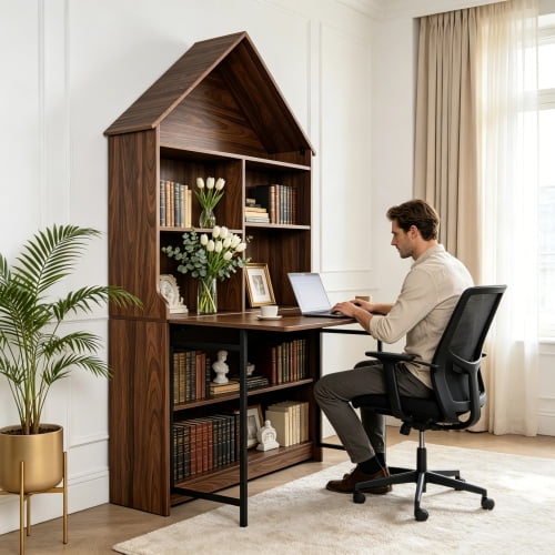 Luckynote Folding Craft Desk with Storage Shelves, Convertible Hideaway Desk to Bookshelf, Foldable Desk with Storage, Disappearing Desk for Small Spaces, Multifunctional Converted Craft Table, Vani