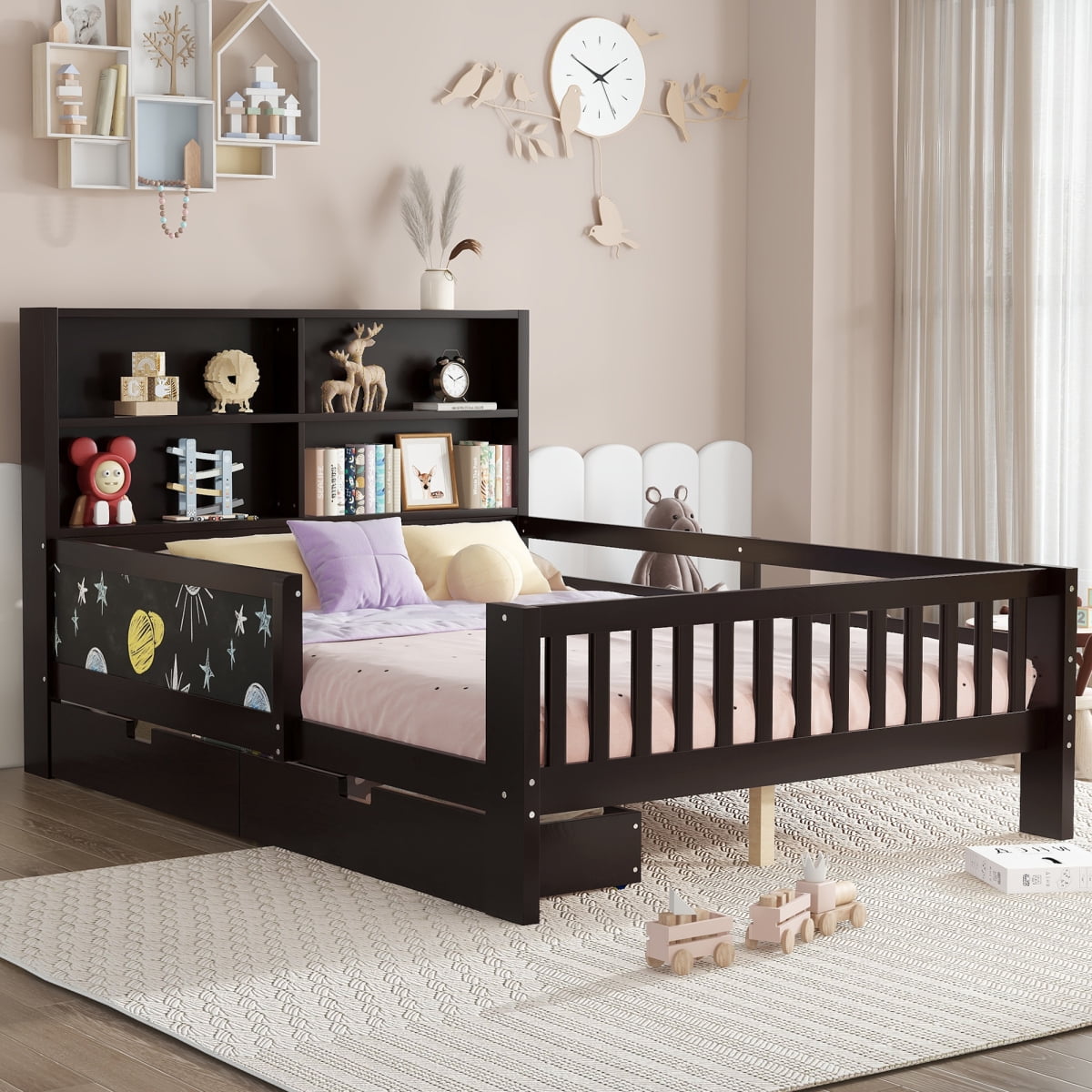 [Luckynote]Full Platform Bed with Chalkboard, Solid Wood Platform Bed ...
