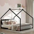 thumbnail image 1 of [Luckynote]Full Size House Bed with Roof & Colorful Lights, Metal Bed Frame with Slats & Legs, No Box Spring Needed (Black), 1 of 10