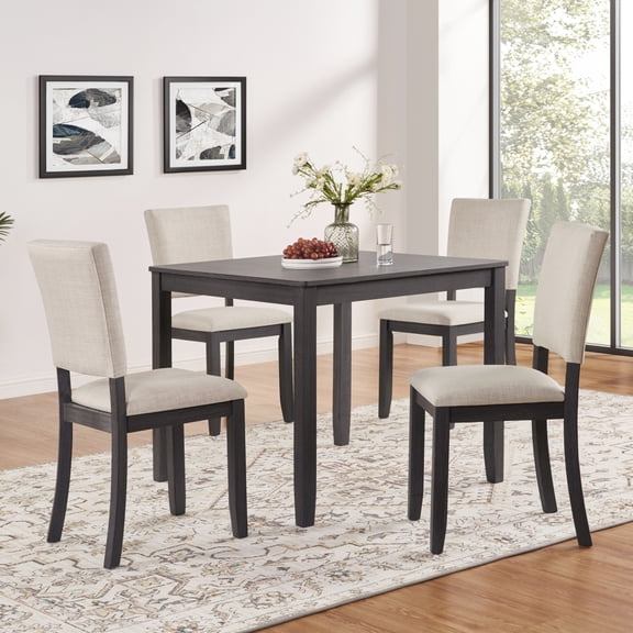 Luckynote Modern 4 Person Dining Table Set with 4 Chairs, Dining Table Set for 4 People, 5-piece Wooden Dining Table Set for Living Room, Kitchen and Dining Room, Antique Black + Beige