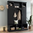 thumbnail image 1 of Luckynote Modern All-in-One Hall Tree with Adjustable Shelves, Classic Arched Farmhouse Storage Bench with Dual Side Cabinets, Elegant Entryway Organizer with 7 Hooks for Mudroom, Hallway, Black, 1 of 15