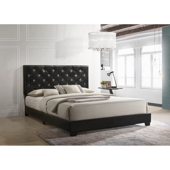 "Luckynote Modern PU Leather Upholstered Platform Bed Frame with Tall Padded Headboard, Tufted Panel Headboard, Strong Wooden Slat Mattress Support System, No Box Spring Needed, Easy assembly "