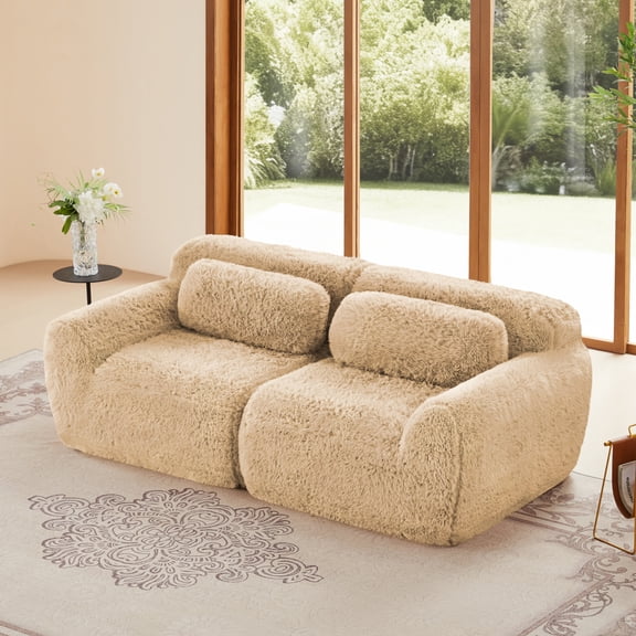 [Luckynote]Modular Sectional Sofa Couches,Soft Fluffy Plush Fabric Bottom Anti-Slip Design,32D High Density Sponge,No Assembly Required Ergonomic Design,With Throw Pillows For Study,Light Khaki