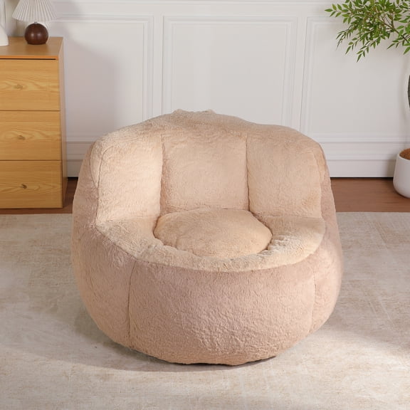 [Luckynote]Oversized Bean Bag Chairs,Multicolor Faux Fur Couch Filled with Shredded Sponge,Large Lounger Sofa For Living Room,No Assembly Required ,Brown+Camel