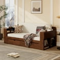 thumbnail image 1 of [Luckynote] Queen Size Daybed with Removable Desk, Storage Drawers & Hydraulic Side Table, Espresso, 1 of 11