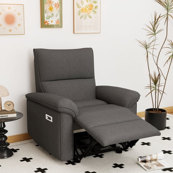 Luckynote Wall Hugger Recliner,Zero Wall Power Recliner Chair,Electric Recliner for Living Room,Fabric Reclining Armchair for small space,Reclining Sofa for Bedroom/Apartment/RV,USB Port(Type-C) (Dar
