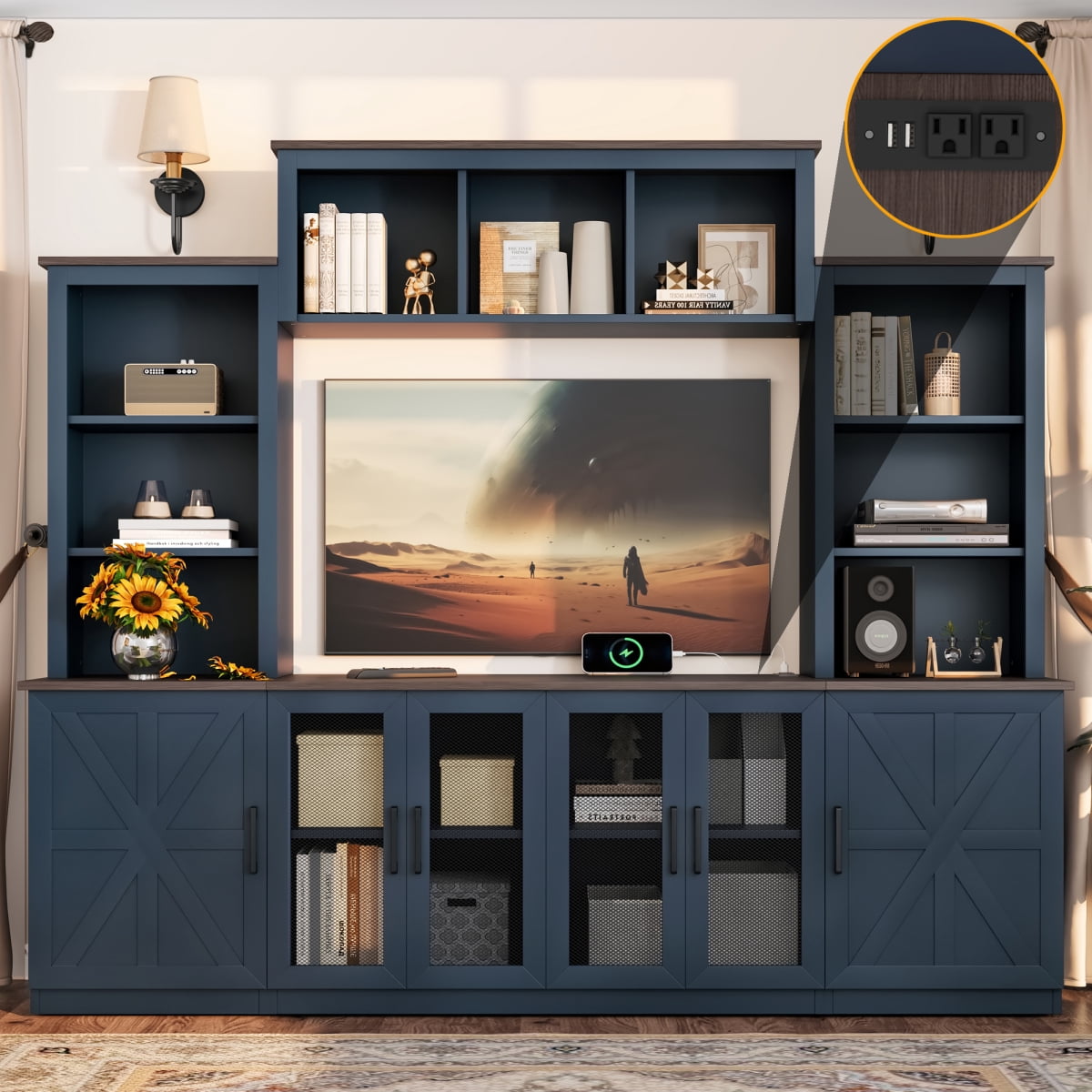 Luckynote Wall Unit Entertainment Center, Modern TV Stand with Charging ...
