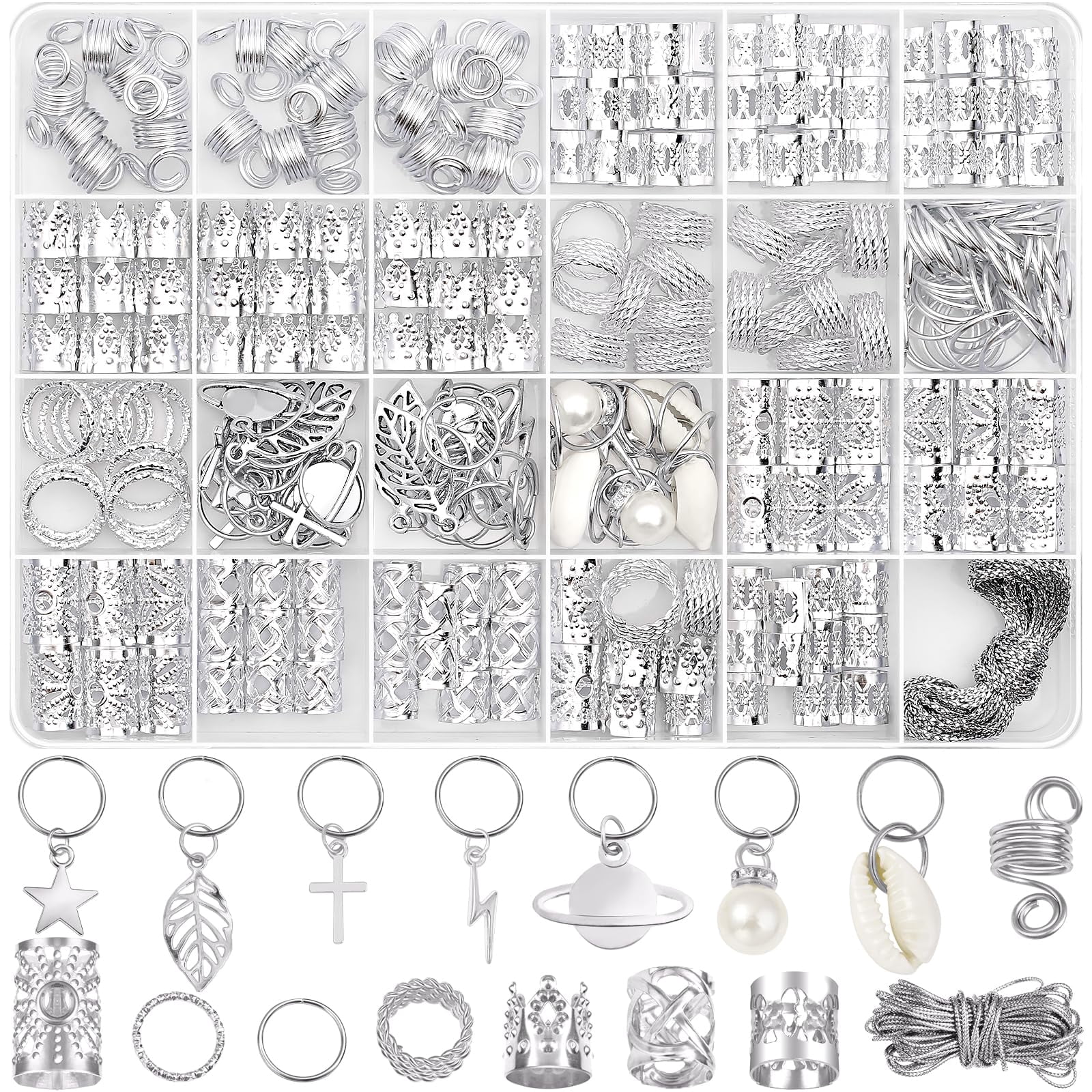 Loc Accessory Silver Lucomb 259 Pcs Hair OKA4 Jewelry, Hair Accessories for Braids Silver ...