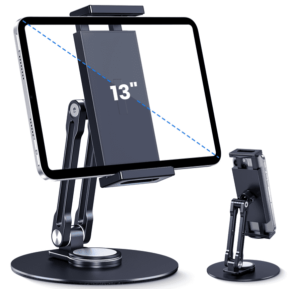 Lucrave Tablet Stand Holder for iPad, Adjustable with 360 Rotating Base for Desk, Aluminum Swivel Tablet Stand Compatible with iPad Air, Mini, 10.2,9.7, Pro 11/13 and More