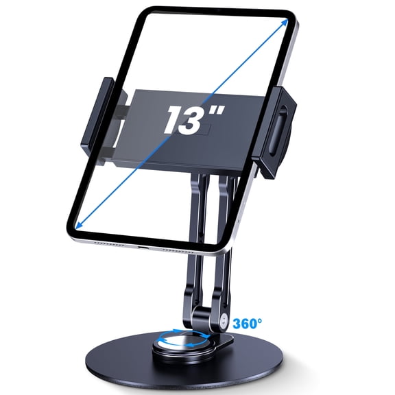 Lucrave Tablet Stand Holder for iPad, Adjustable with 360 Rotating Base for Desk, Aluminum Swivel Tablet Stand Compatible with iPad Air, Mini, 10.2,9.7, Pro 11/13 and More