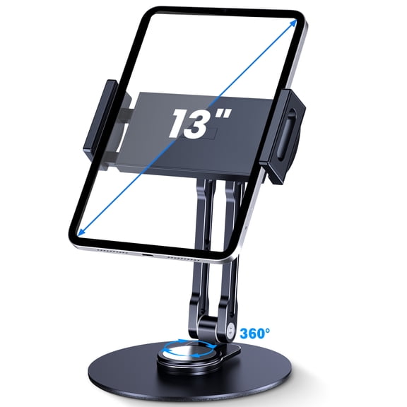 Lucrave Tablet Stand Holder for iPad, Adjustable with 360 Rotating Base for Desk, Aluminum Swivel Tablet Stand Compatible with iPad Air, Mini, 10.2,9.7, Pro 11/13 and More