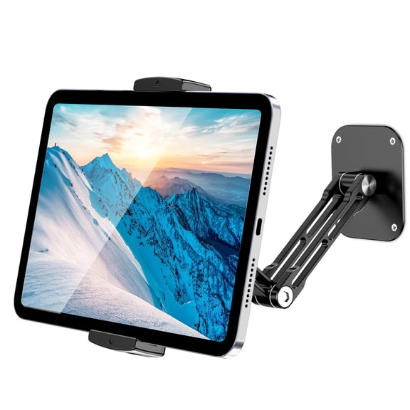 Lucrave Tablet Wall Mount Holder, Aluminium Extendable iPad Wall Holder, with 360Rotating Base Adjustable and Foldable for iPad Pro Air Mini, Galaxy Tab, All 4.7-13" Phones and Tablets