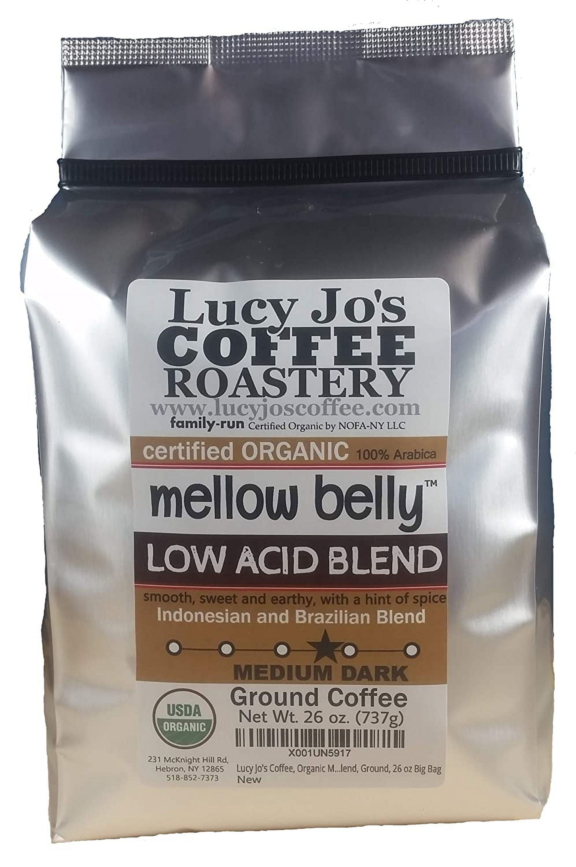 Lucy Jo's Coffee, Organic Mellow Belly Low Acid Blend, Medium Dark