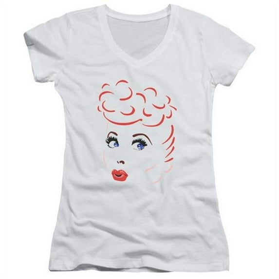 Lucy-Lines Face Junior V-Neck Tee, White - Small
