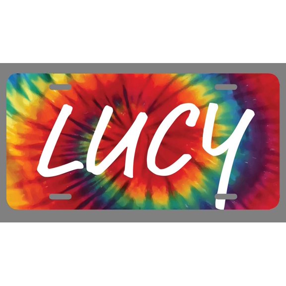 Lucy Name Tie Dye Style License Plate Tag Vanity Novelty Metal | UV Printed Metal | 6-Inches By 12-Inches | Car Truck RV Trailer Wall Shop Man Cave | NP1474