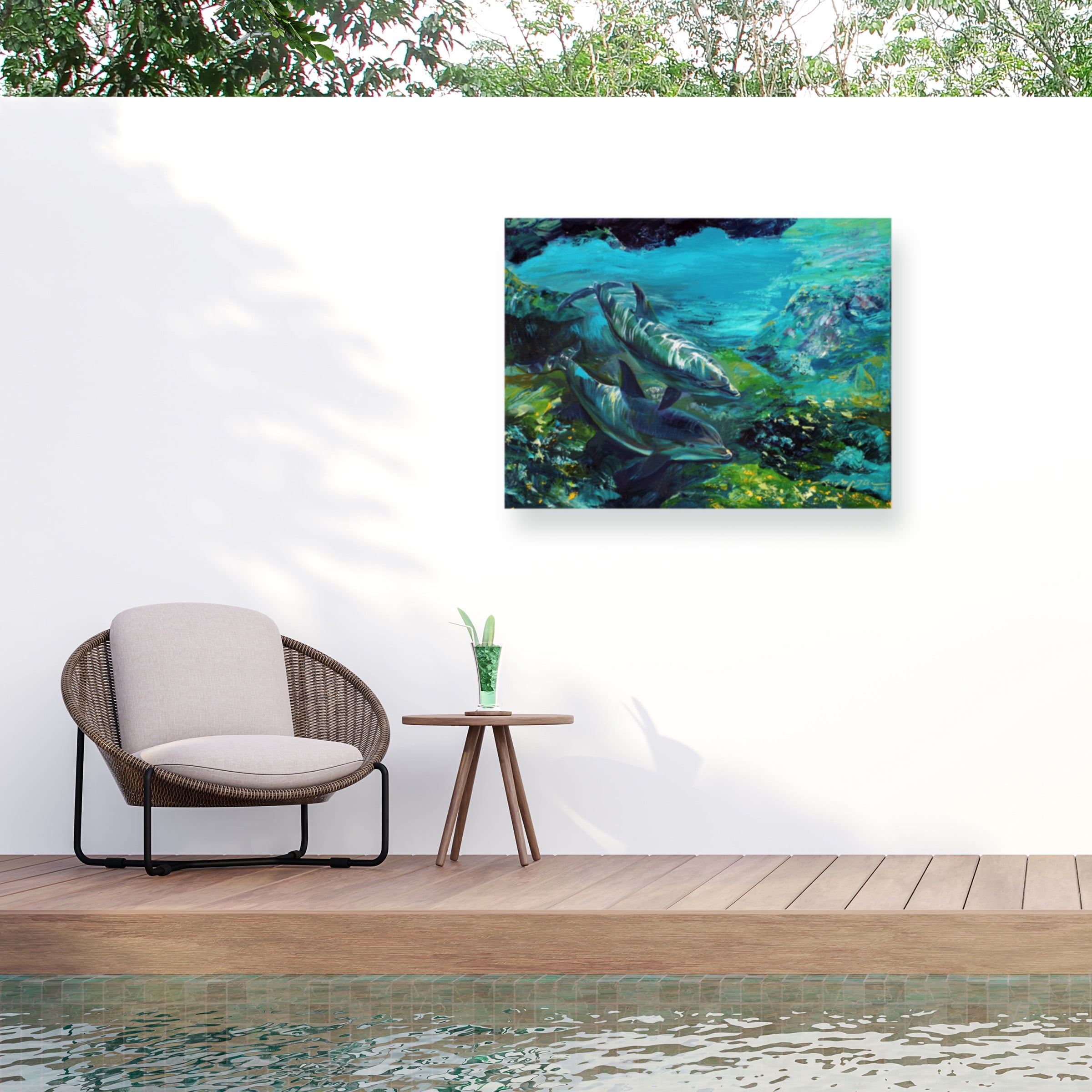 Lucy P. Mctier 'Tranquility Atlantic Bottlenose Dolphins' Outdoor Canvas 24x32