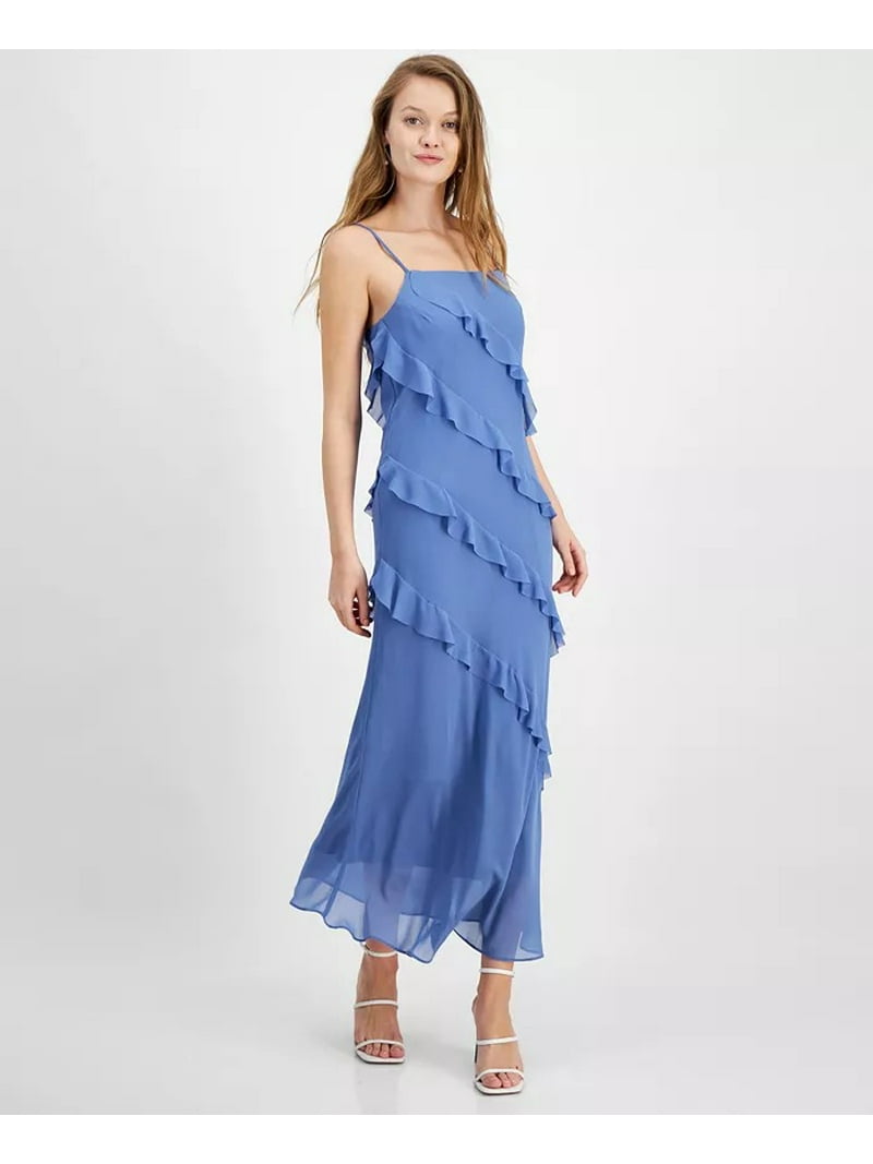 chinese dress ladies Rihoas Romantic Dusty Blue Jacquard Maxi Dress Slip Dress For Wedding Guest, Bridesmaid, Baby Shower, Blue / XS