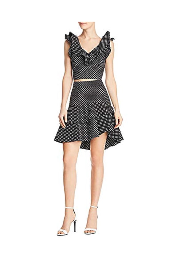 Belen Ruffled Polka Dot Cropped Top (Black, M)