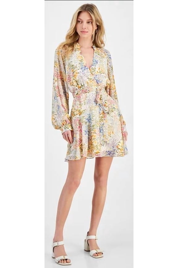 FLORAL Women's Zinna Floral-Print Faux-Wrap Dress, US Large